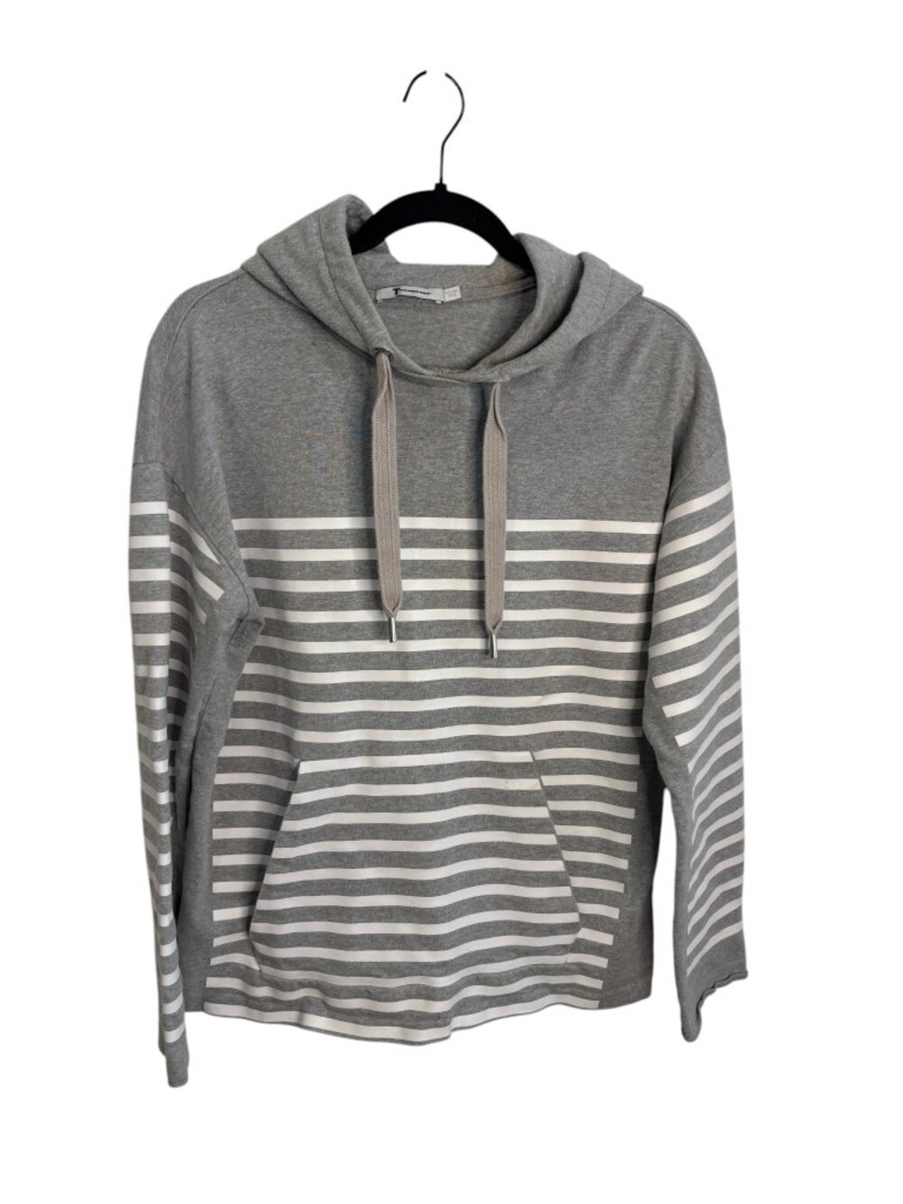 T by Alexander Wang Gray Striped Hoodie XS | Sporty Luxe Pullover Sweatshirt